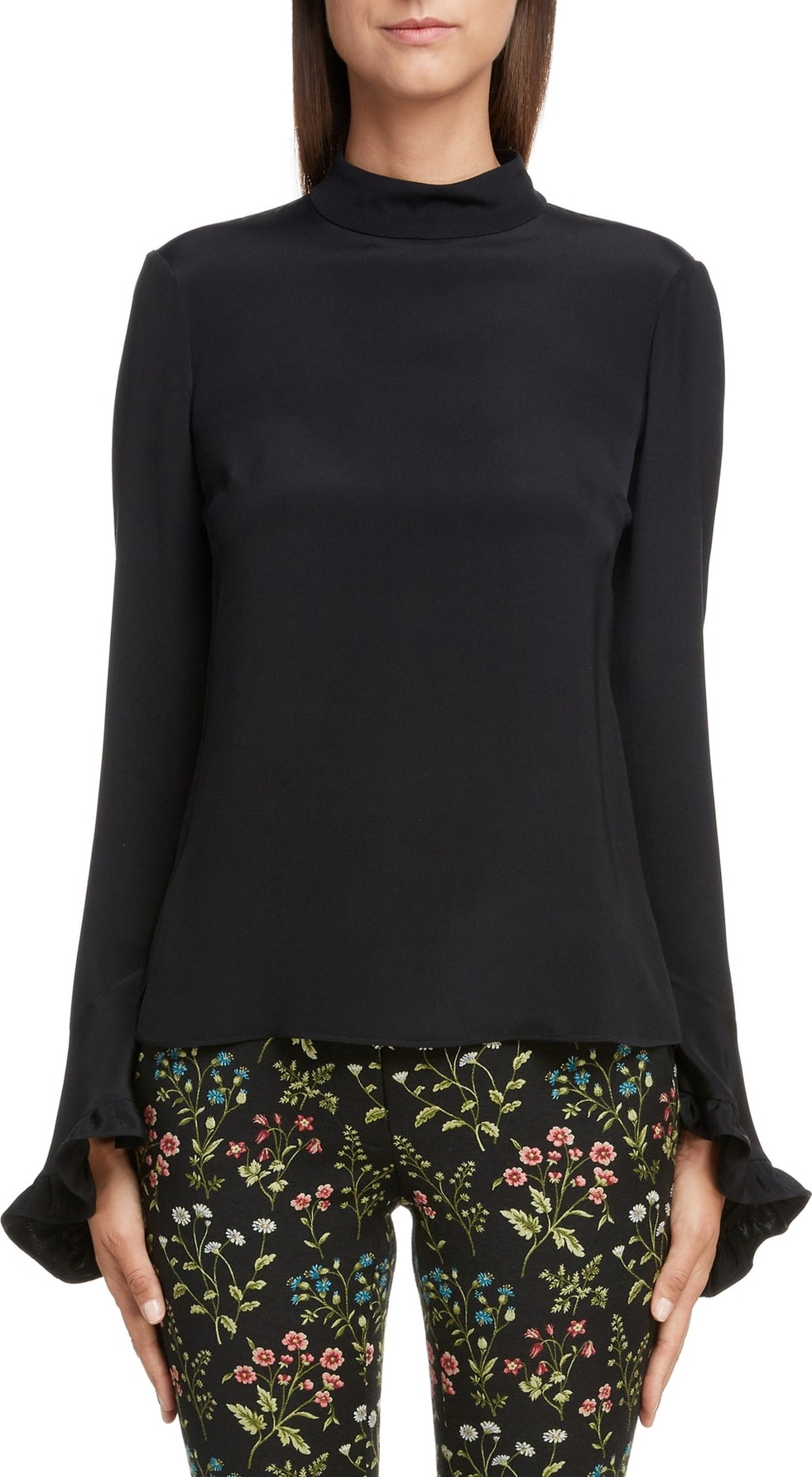 Erdem Silk Cady Bell Sleeve Blouse