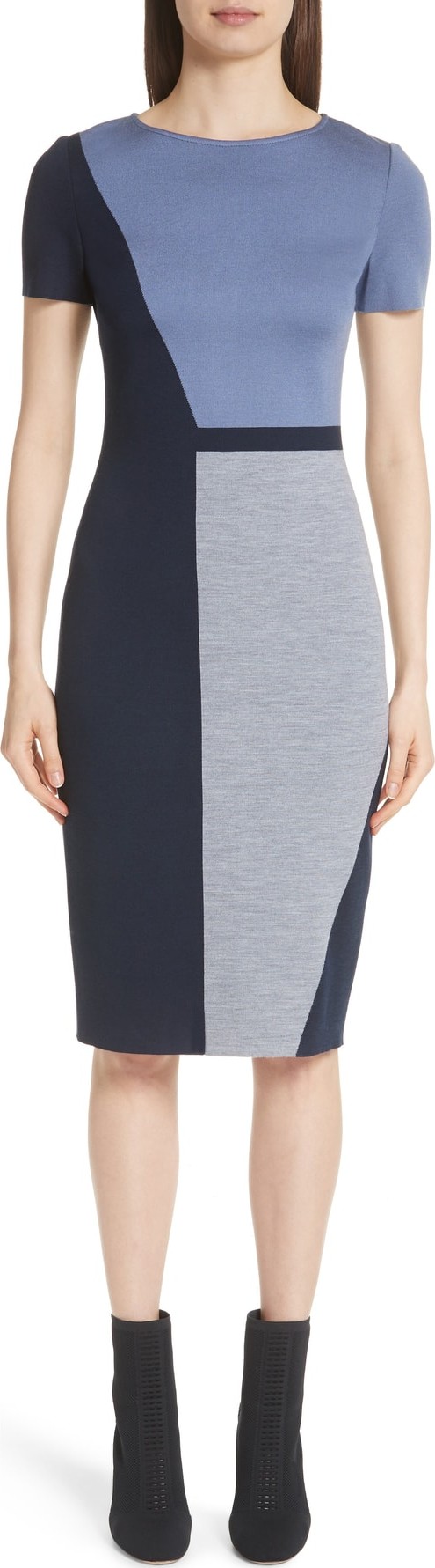 St. John Slanted Colorblock Milano Knit Sheath Dress