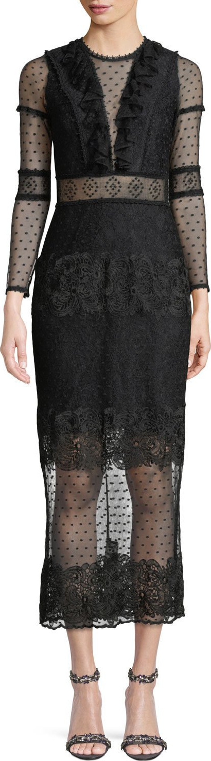Alexis Elize Long-Sleeve Lace Midi Dress