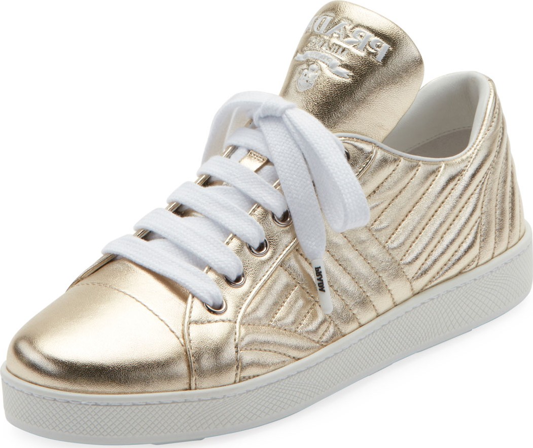 Prada Quilted Metallic Leather Sneakers