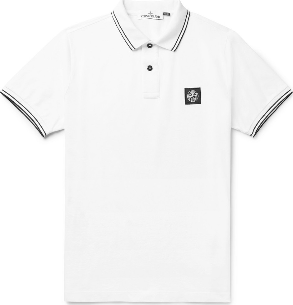 Stone Island Contrast-Tipped Stretch-Cotton Piqué Polo Shirt