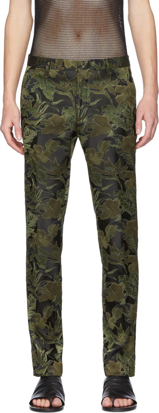 Dries Van Noten Black & Green Jacquard Patrini Trousers