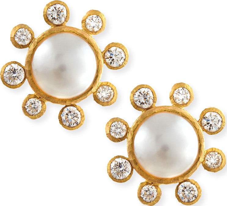 Elizabeth Locke Akoya Pearl & Diamond Stud Earrings