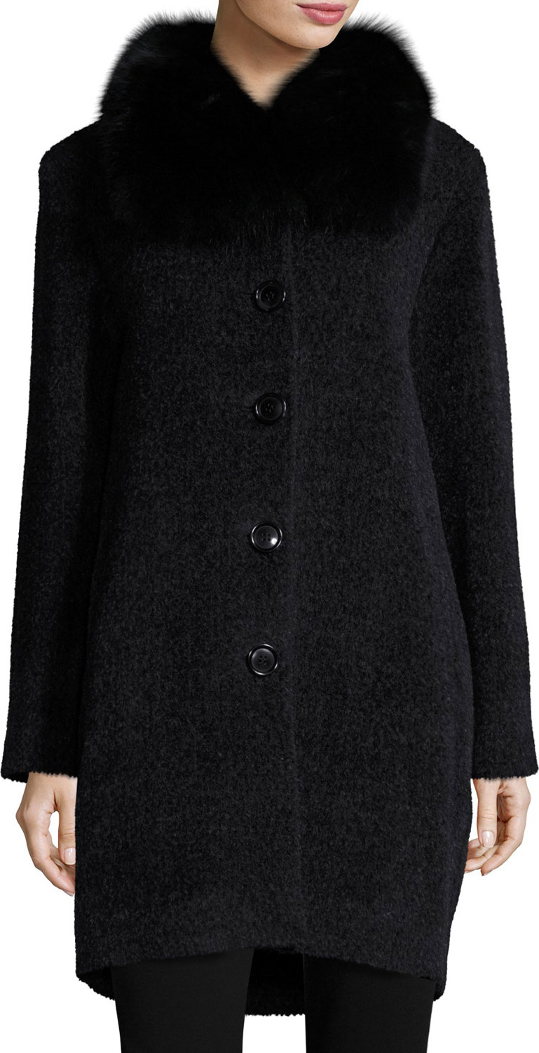 Sofia Cashmere Fur-Collar Button-Front Coat Sofia Cashmere Fur-Collar Button-Front Coat
