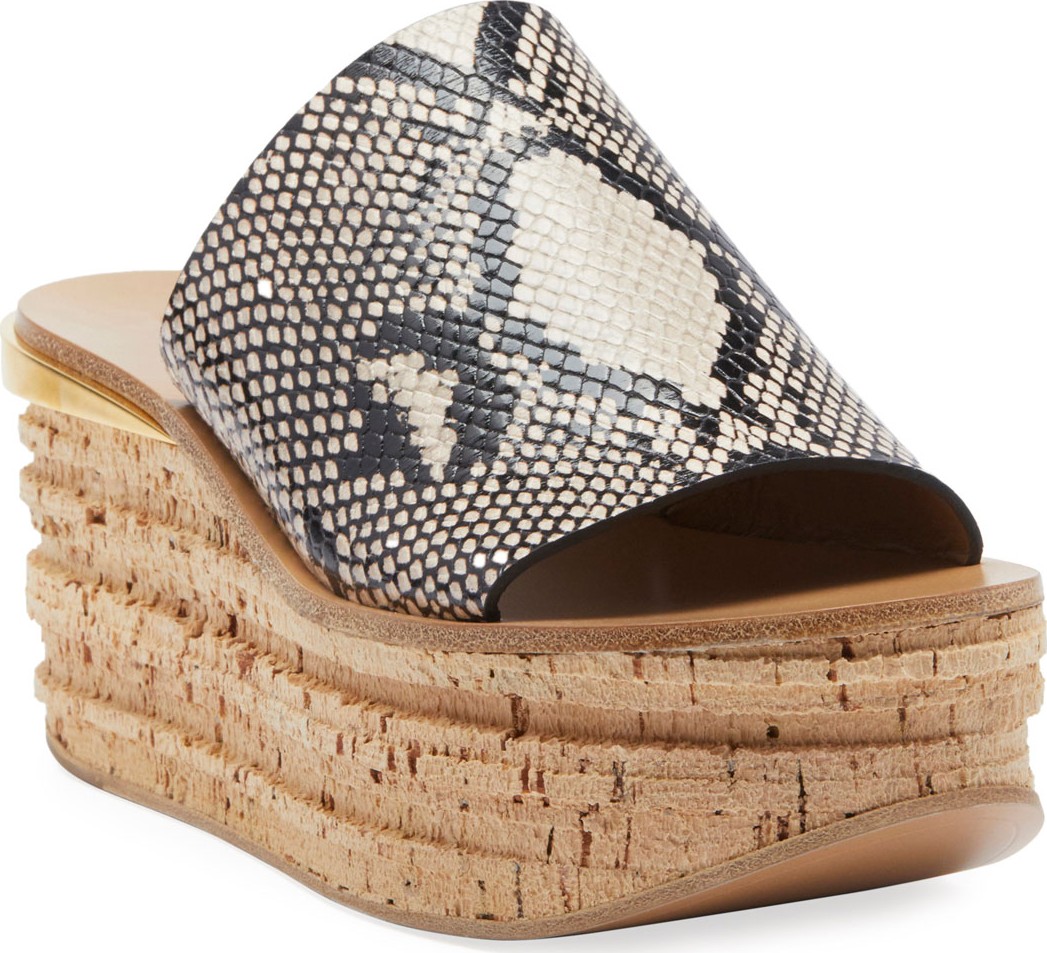 Chloe Camille Python-Embossed Wedge Sandals