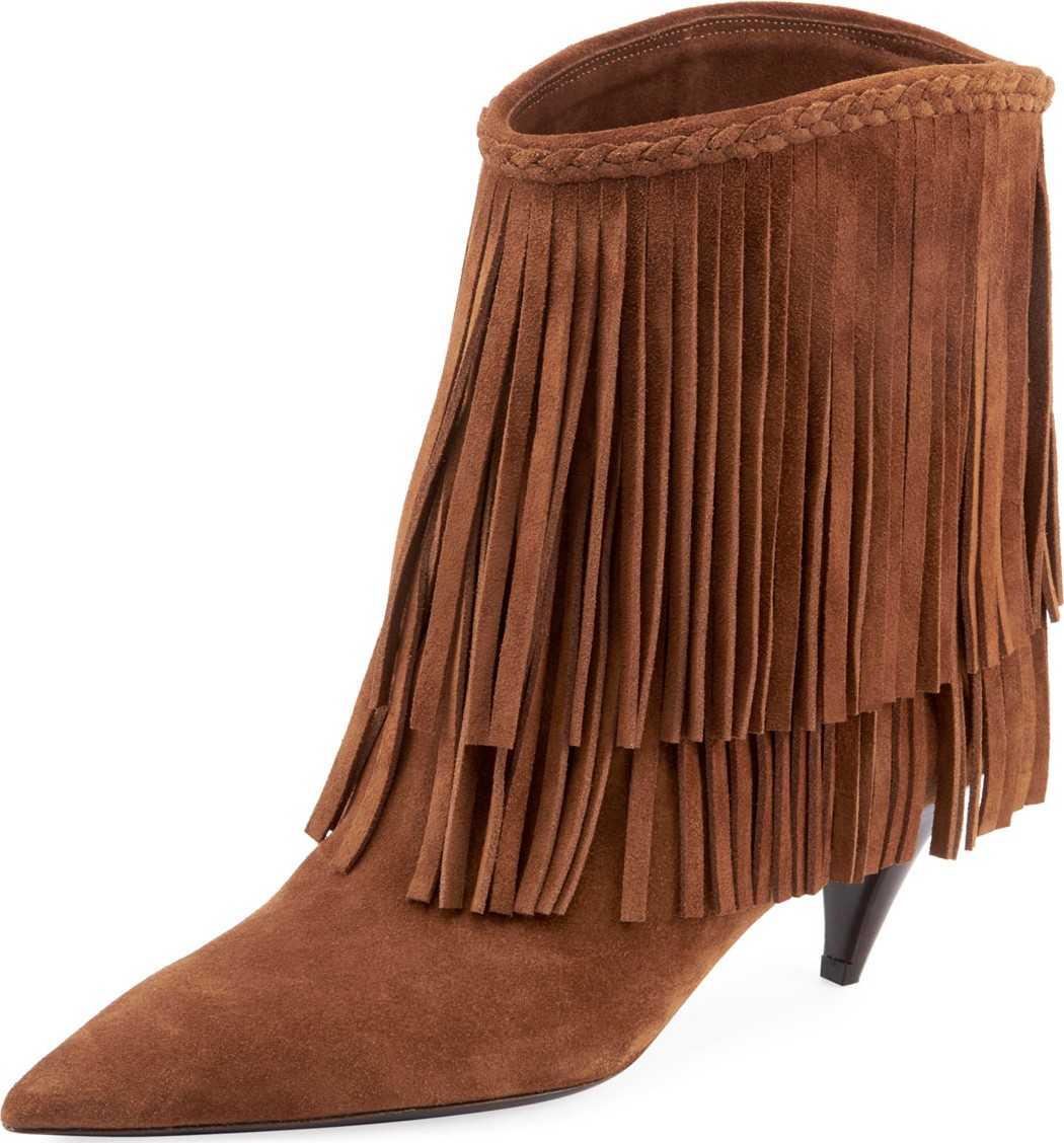 Saint Laurent Charlotte Fringed Suede Booties