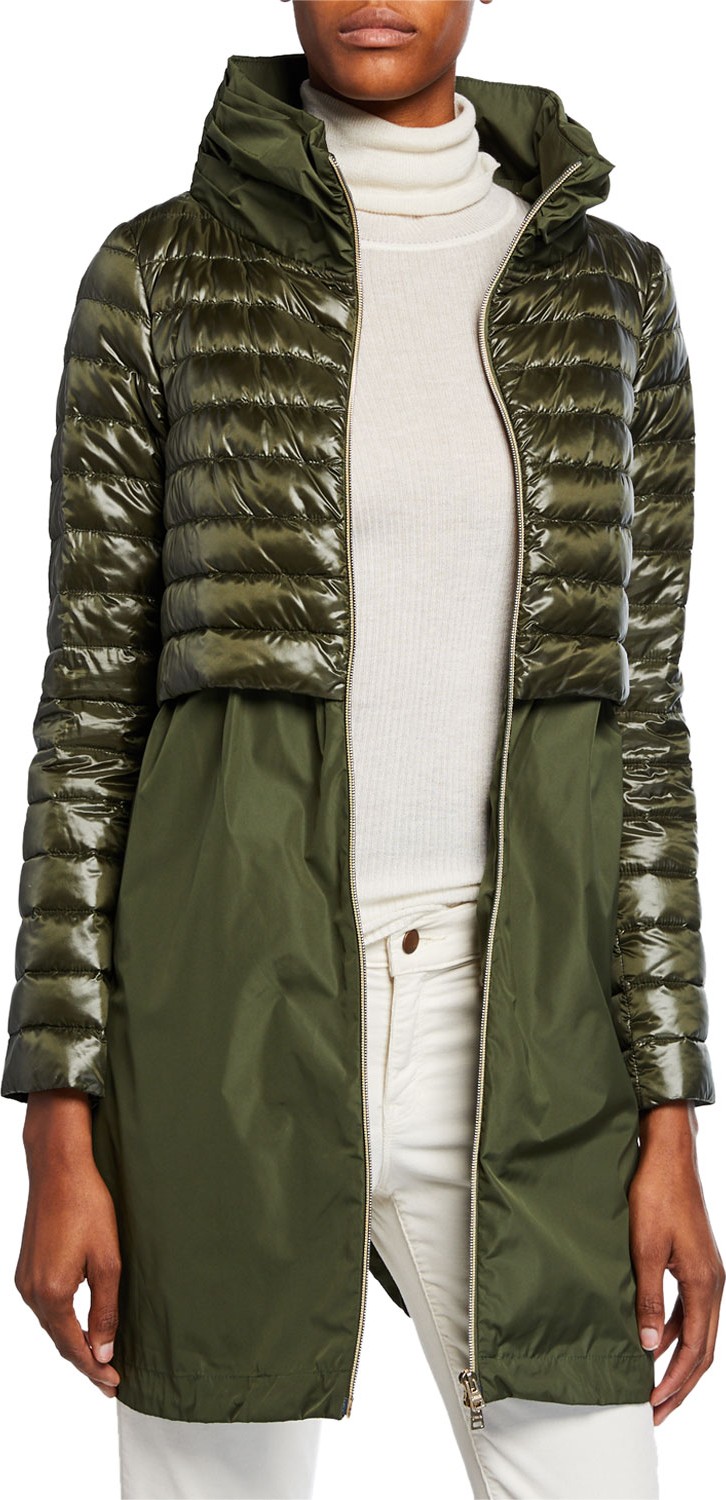 Herno Nyltft Mixed-Media Hooded Parka Coat