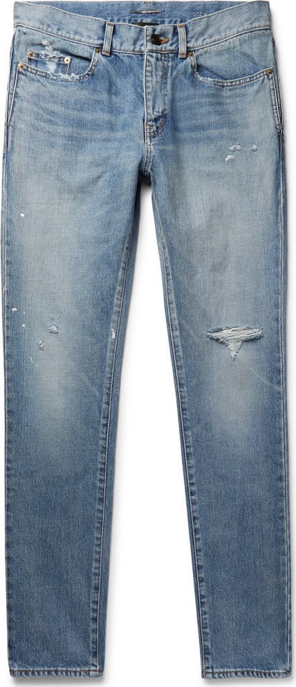 Saint Laurent Slim-Fit 15cm Paint-Splattered Distressed Denim Jeans