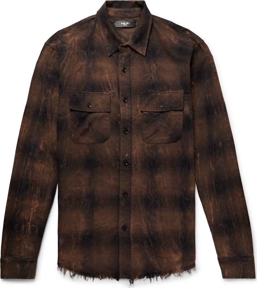 Amiri Distressed Printed Cotton-Flannel Shirt