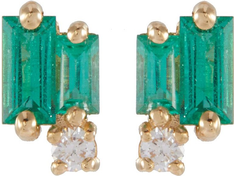 Suzanne Kalan Diamond emerald 18k yellow gold stud earrings