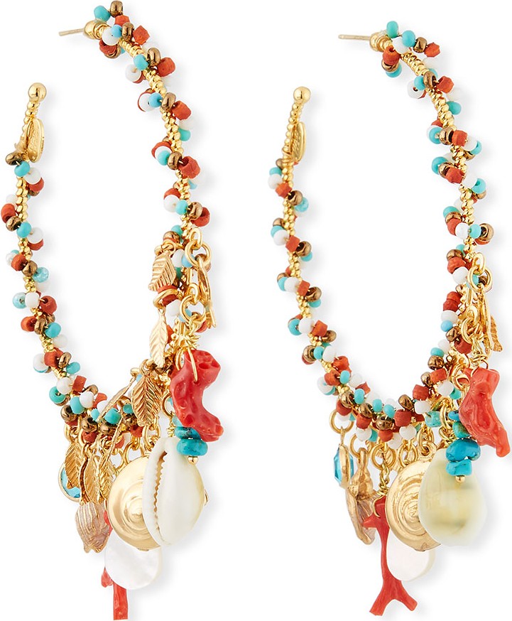 GAS Bijoux Pondichery Bead & Shell Hoop Earrings
