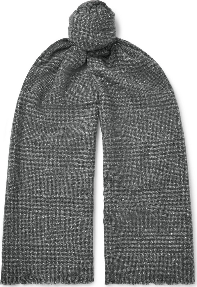 Ermenegildo Zegna Fringed Checked Wool and Silk-Blend Scarf