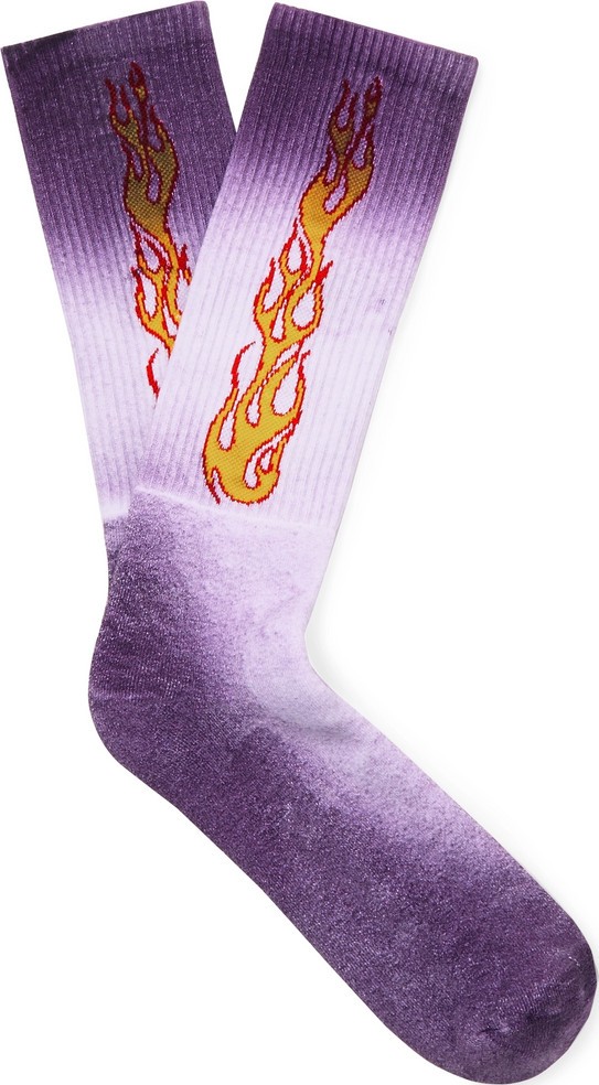 Palm Angels Tie-Dyed Intarsia Stretch Cotton-Blend Socks