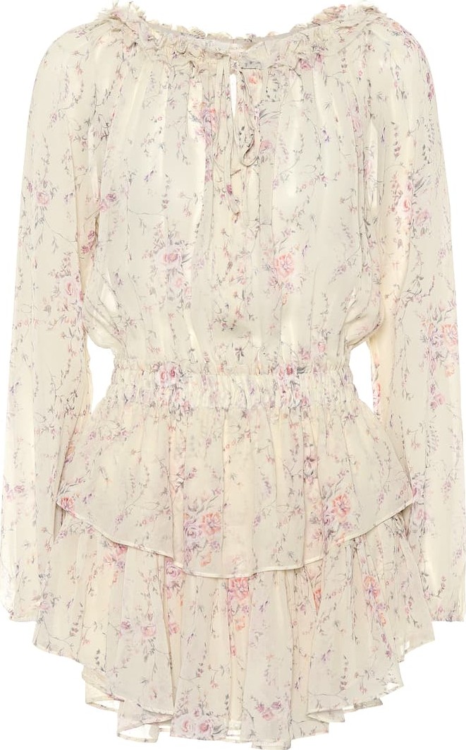 LOVESHACKFANCY Popover floral silk minidress