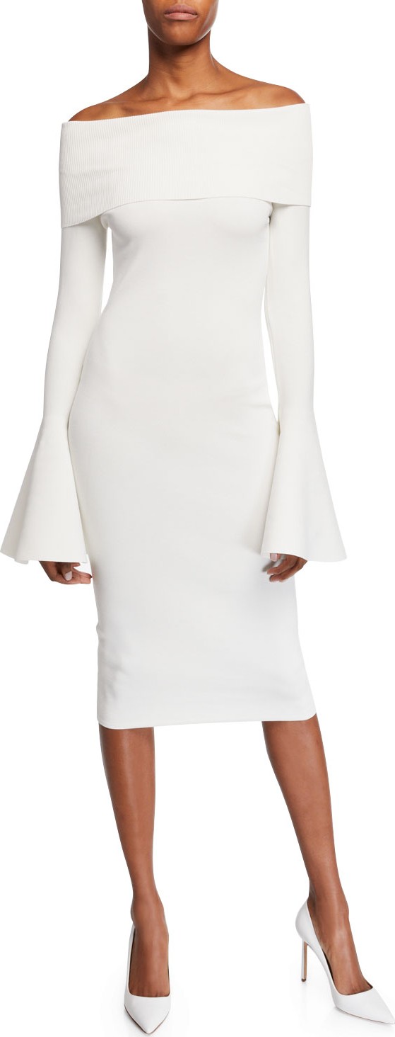 Solace London Mori Off-the-Shoulder Long Bell-Sleeve Body-Con Dress