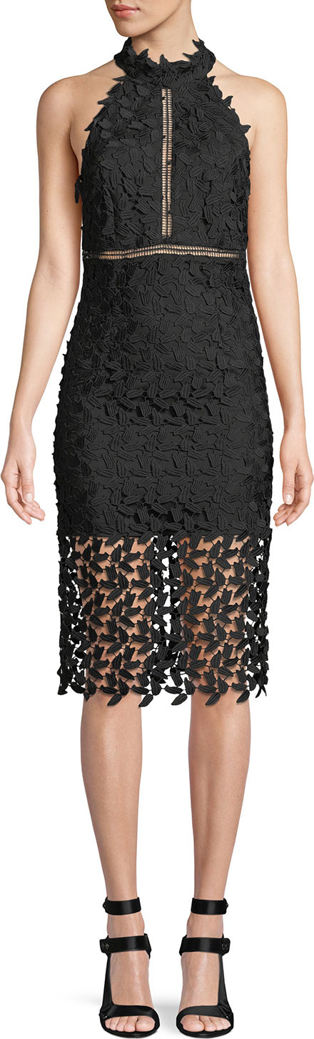 Bardot Gemma Sleeveless Halter Lace-Guipure Cocktail Dress