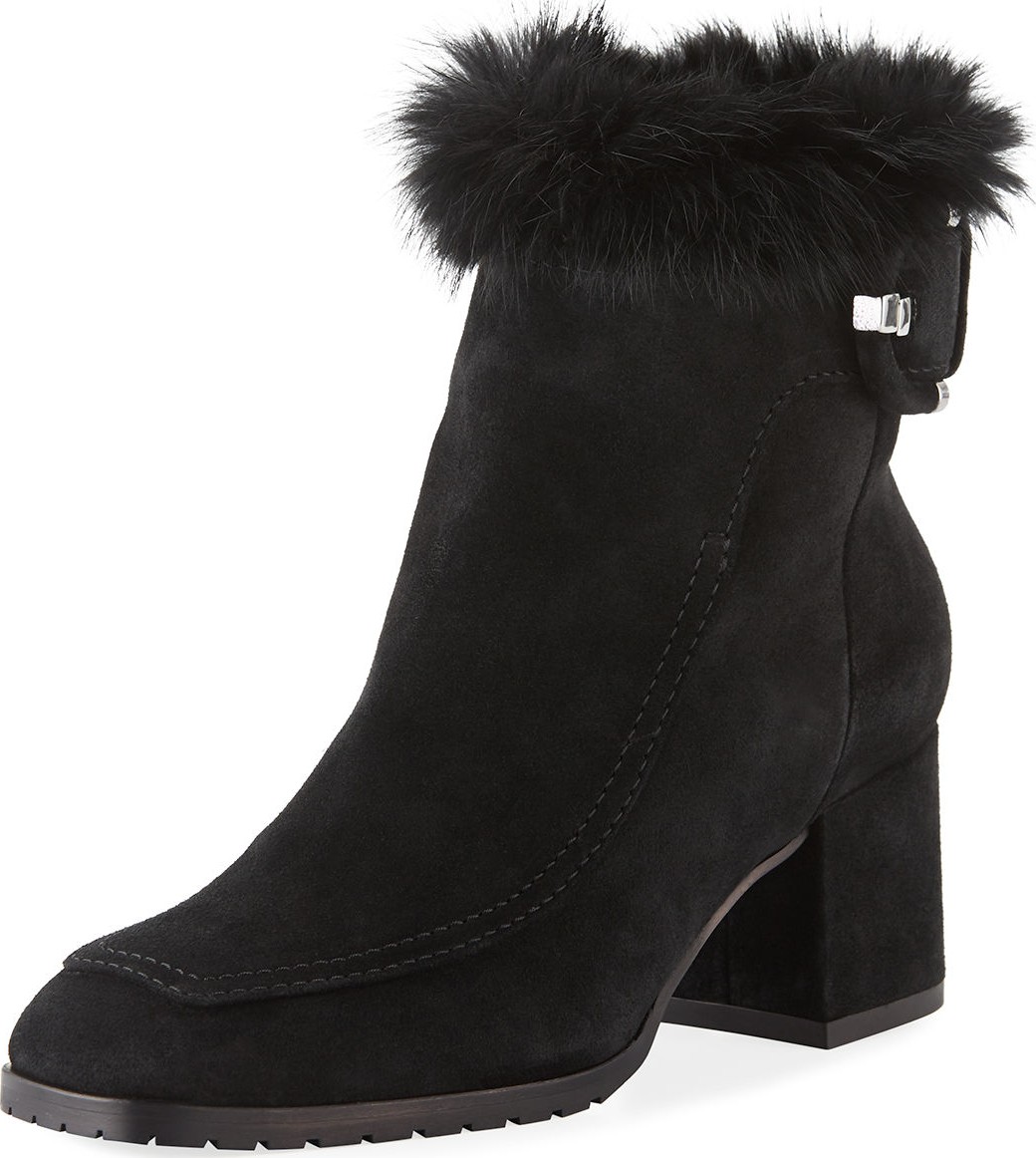 Aquatalia Charlize Suede Booties with Fur Trim