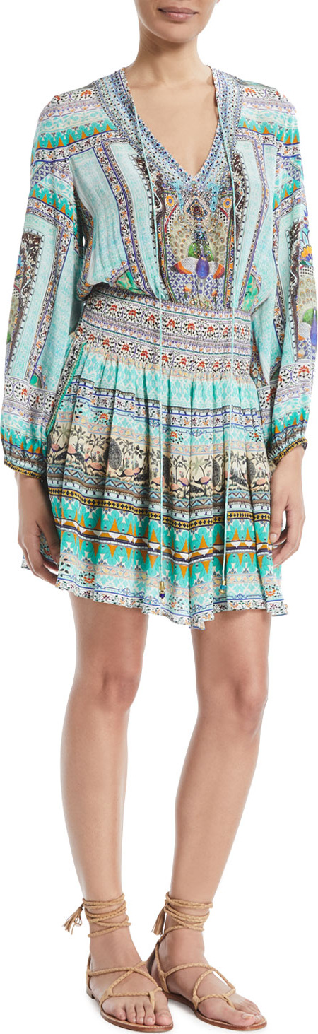 Camilla Embellished Printed Long-Sleeve Dress