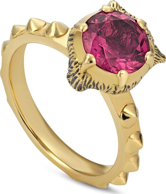 Gucci 18k Gold Le Marche des Merveilles Pink Feline Ring, Size 6.75