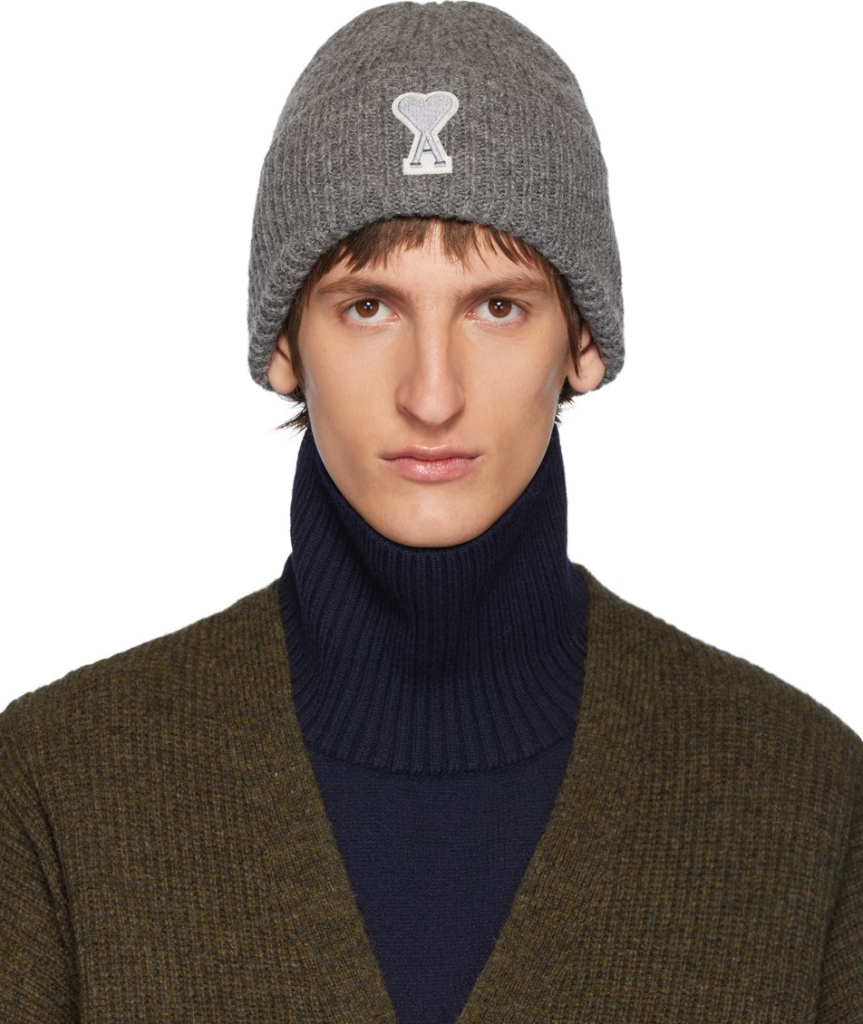 AMI Grey Ami De Coeur Beanie