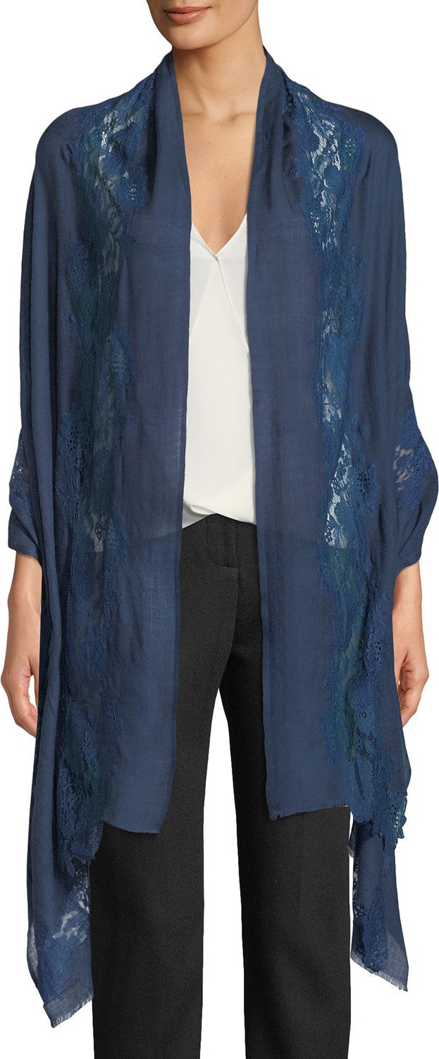 Bindya Blue Tonal Turn Lace-Trim Stole