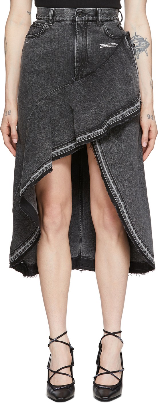Off White Grey Denim Asymmetric Skirt