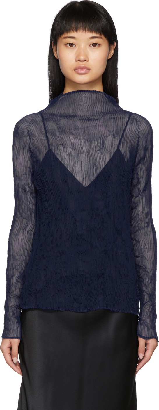 Issey Miyake Blue Chiffon Twist Top