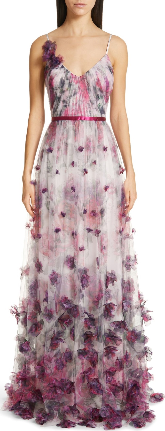 Marchesa Notte 3D Floral Tulle Evening Dress