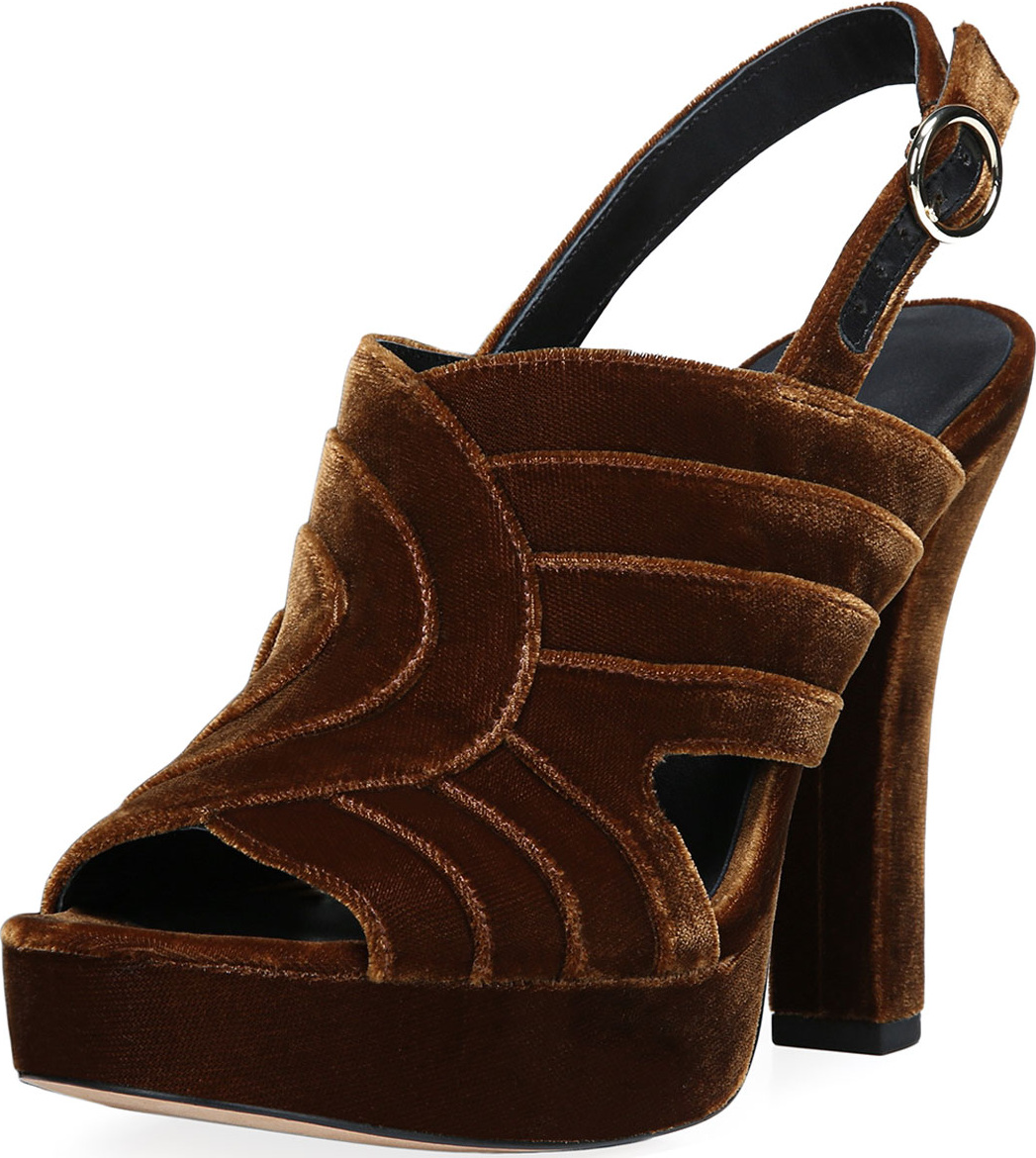 DIANE von FURSTENBERG Tabby Layered Velvet Platform Slingback Sandals