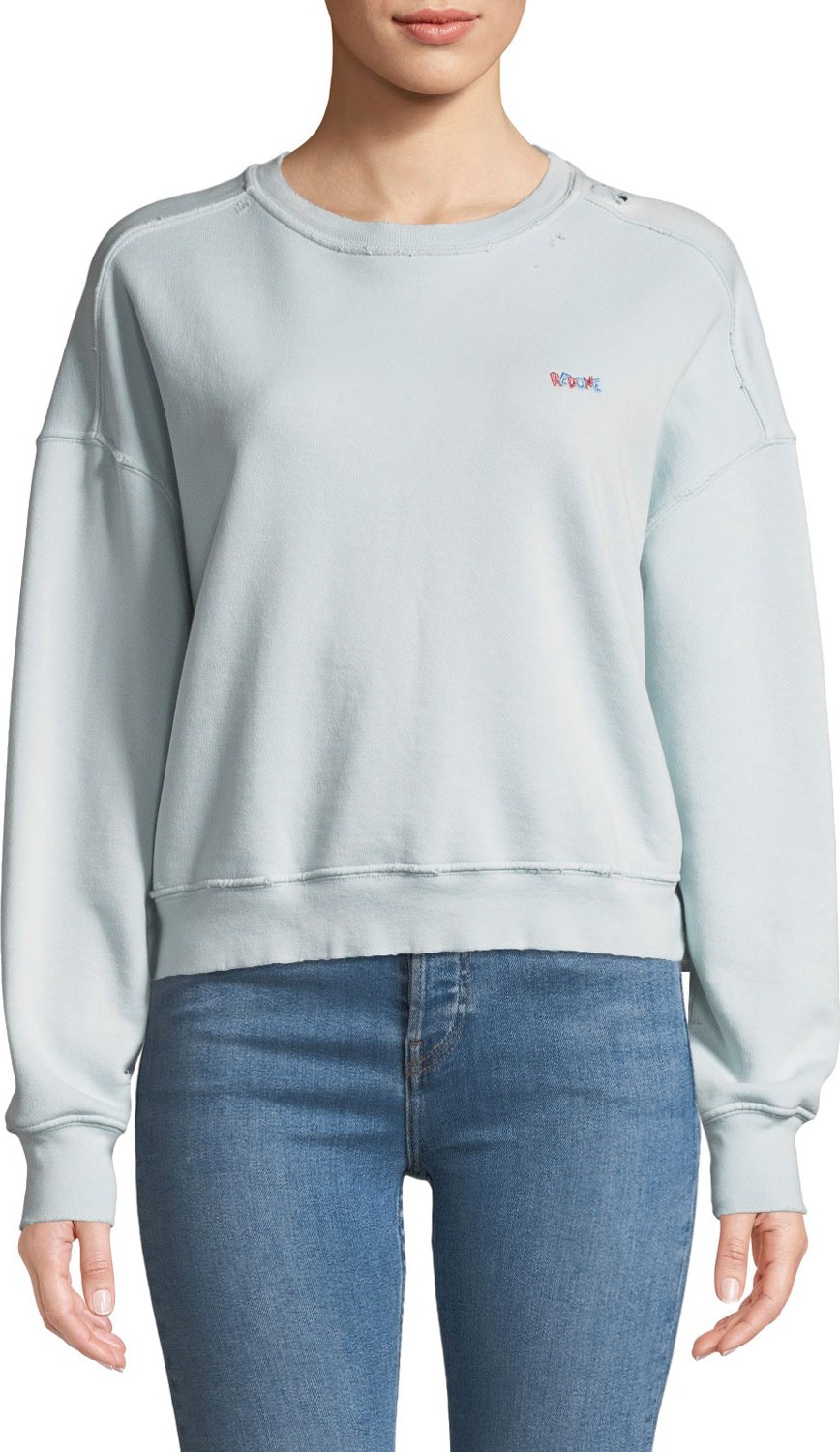 RE/DONE Distressed Crewneck Pullover with Embroidery