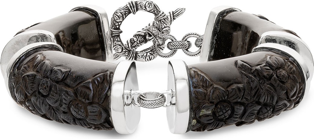 Stephen Dweck Black Agate Carved Flower Station Bracelet