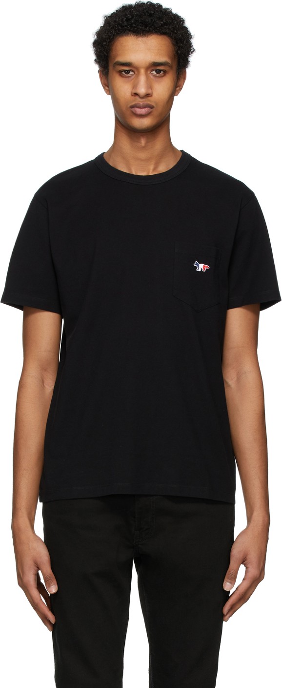 Maison Kitsune Black Tricolor Fox T-Shirt