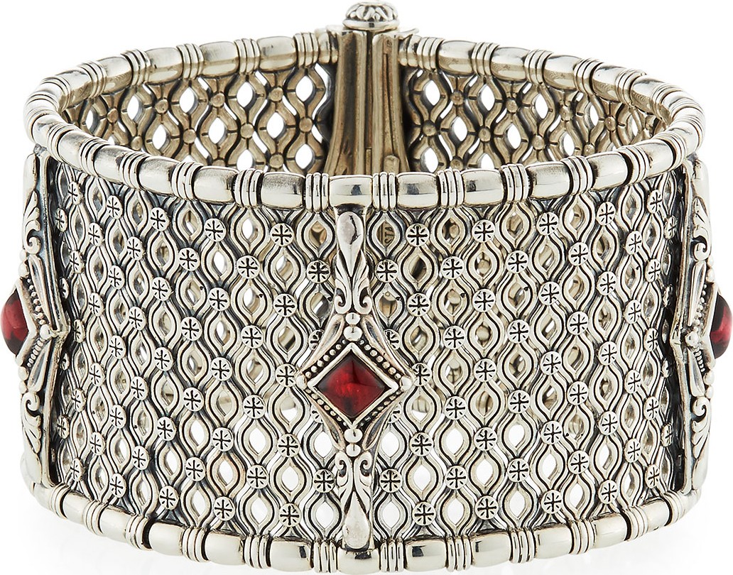 Konstantino Hestia Wide Bangle Bracelet w/ Rhodolite Garnet
