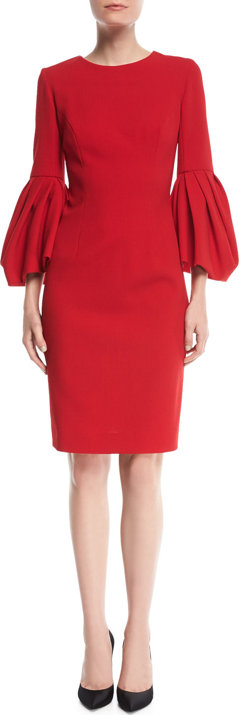 Carolina Herrera Bonded Crepe Peplum-Sleeve Dress