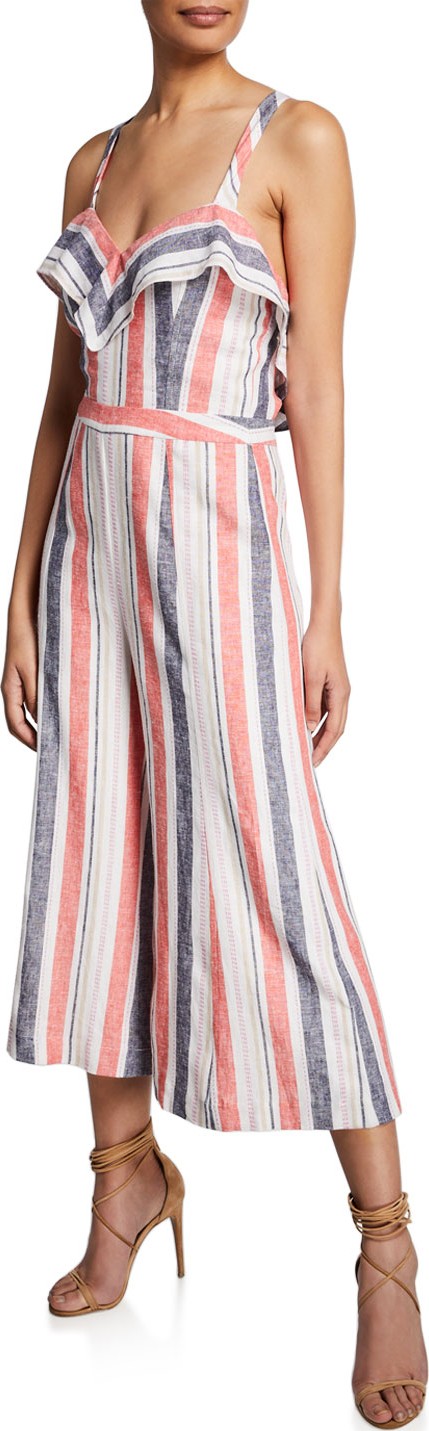 Parker Angie Striped Linen Wide-Leg Jumpsuit