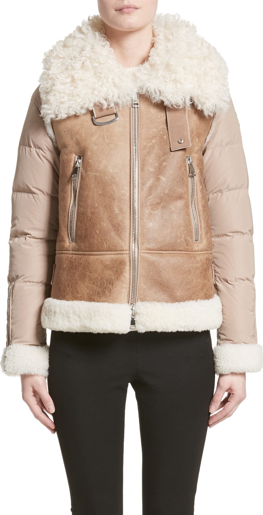 Moncler Kilia Genuine Shearling & Down Puffer Jacket