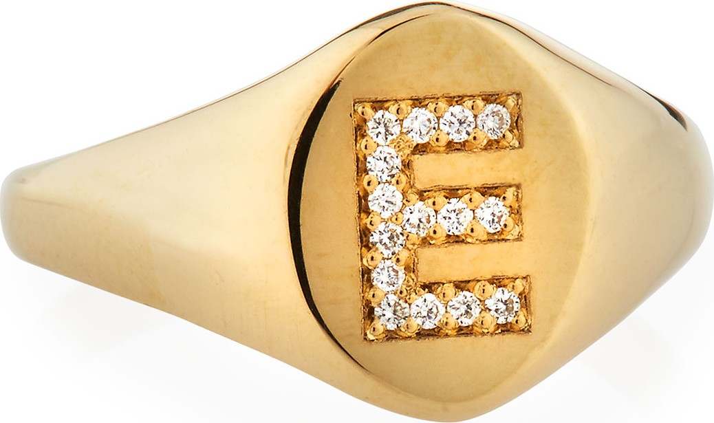 Zoe Chicco Personalized 14k Gold Pave Initial Signet Ring