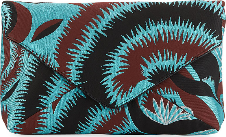 Dries Van Noten Leaf-Print Envelope Clutch Bag