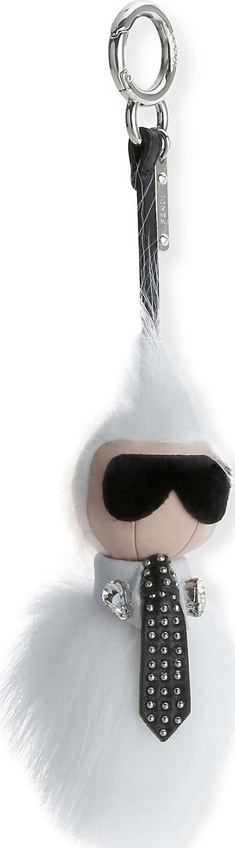 Fendi Karlito Mini Charm for Handbag w/Comb, White