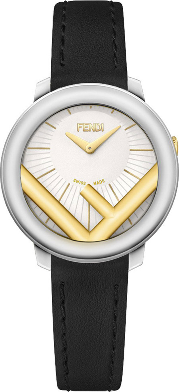 Fendi 28mm Run Away Watch with Leather Strap, Black/Golden