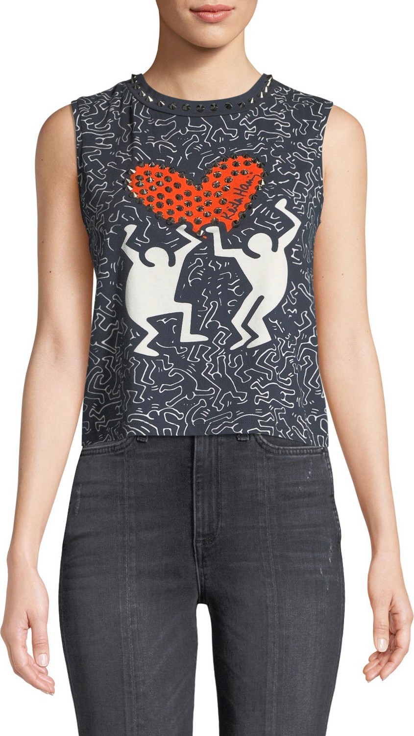 Alice + Olivia Keith Haring x Alice + Olivia Cicely Studded Sleeveless Tee