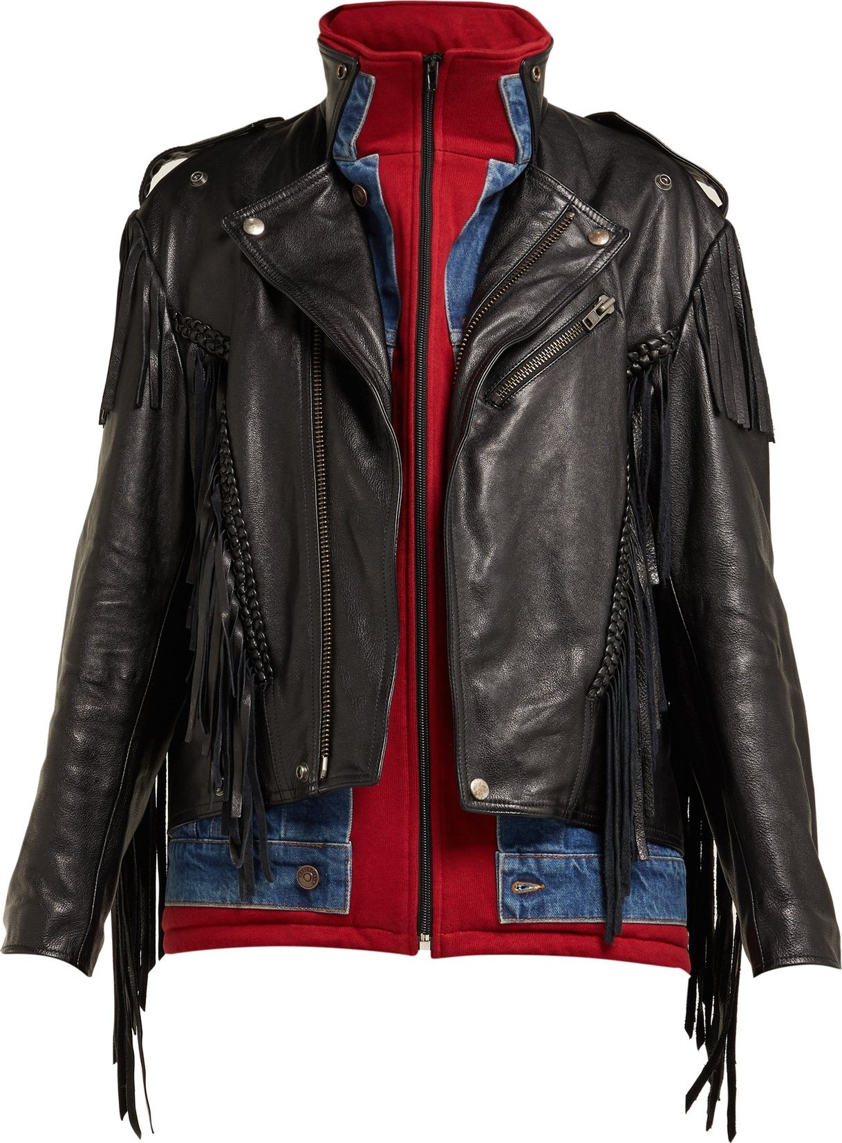 Balenciaga Layered-effect fringed leather biker jacket