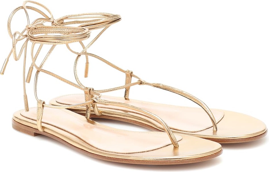 Gianvito Rossi Metallic leather thong sandals