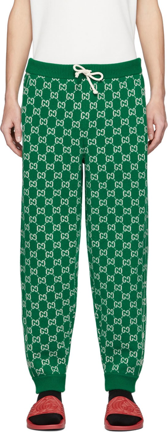 Gucci Green & Off-White Wool GG Lounge Pants