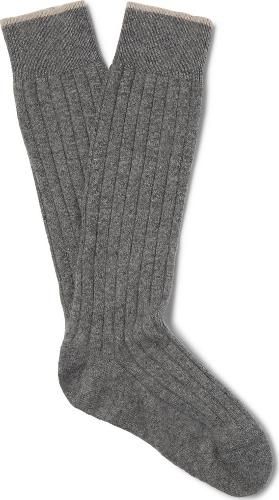 Brunello Cucinelli Ribbed Mélange Virgin Wool-Blend Socks