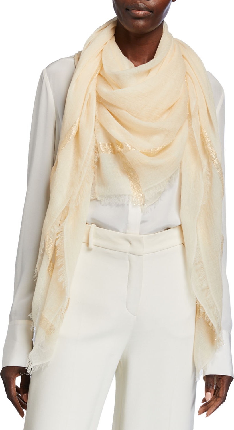 Bindya Wool Fringe Stole w/ Metallic Border