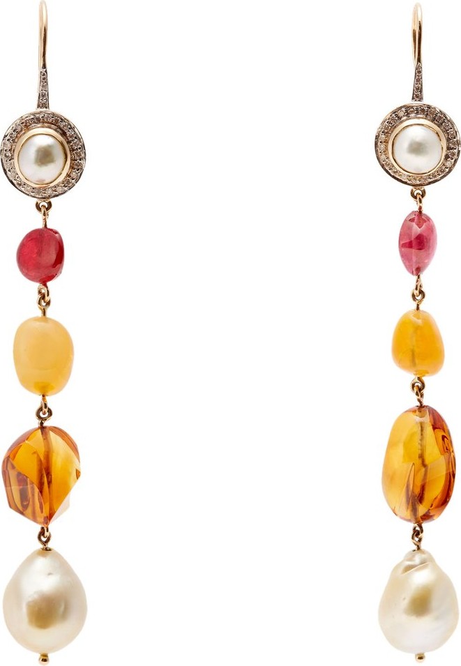 Jade Jagger Diamond, pearl & 18kt gold drop earrings
