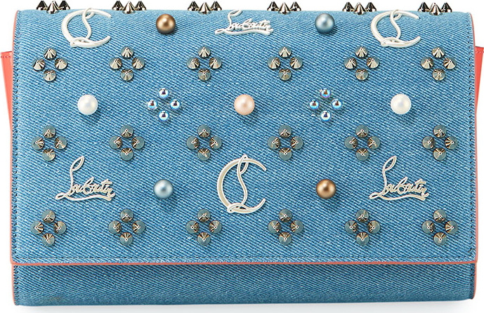 Christian Louboutin Paloma Loub In The Sky Denim Embellished Clutch Bag