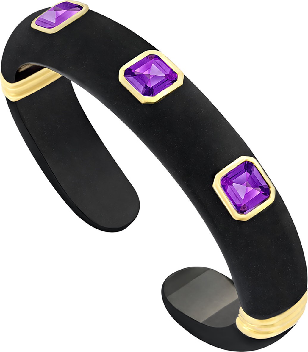 Margot McKinney Weekend Black Jade Cuff Bracelet with Amethyst Studs