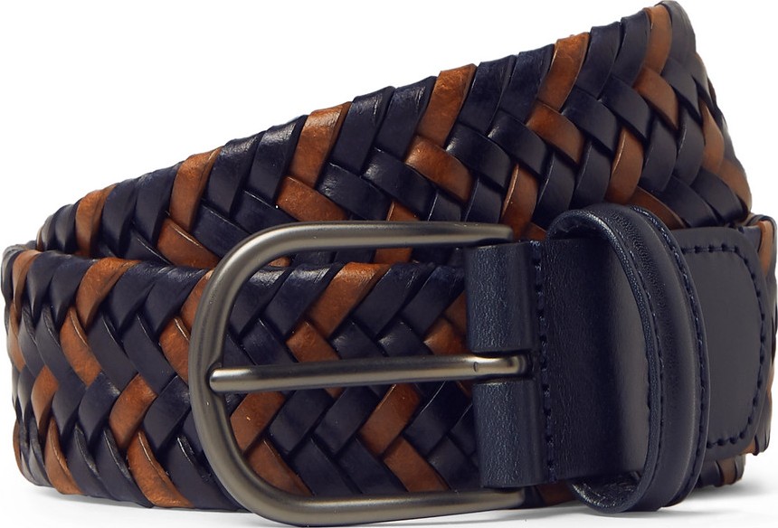 Anderson's 3.5cm Navy Woven Leather Belt